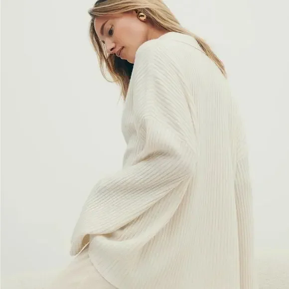 Reformation Fantino Cashmere Polo Collar Knit Button Cardigan Sweater Gossamer - Picture 5 of 11